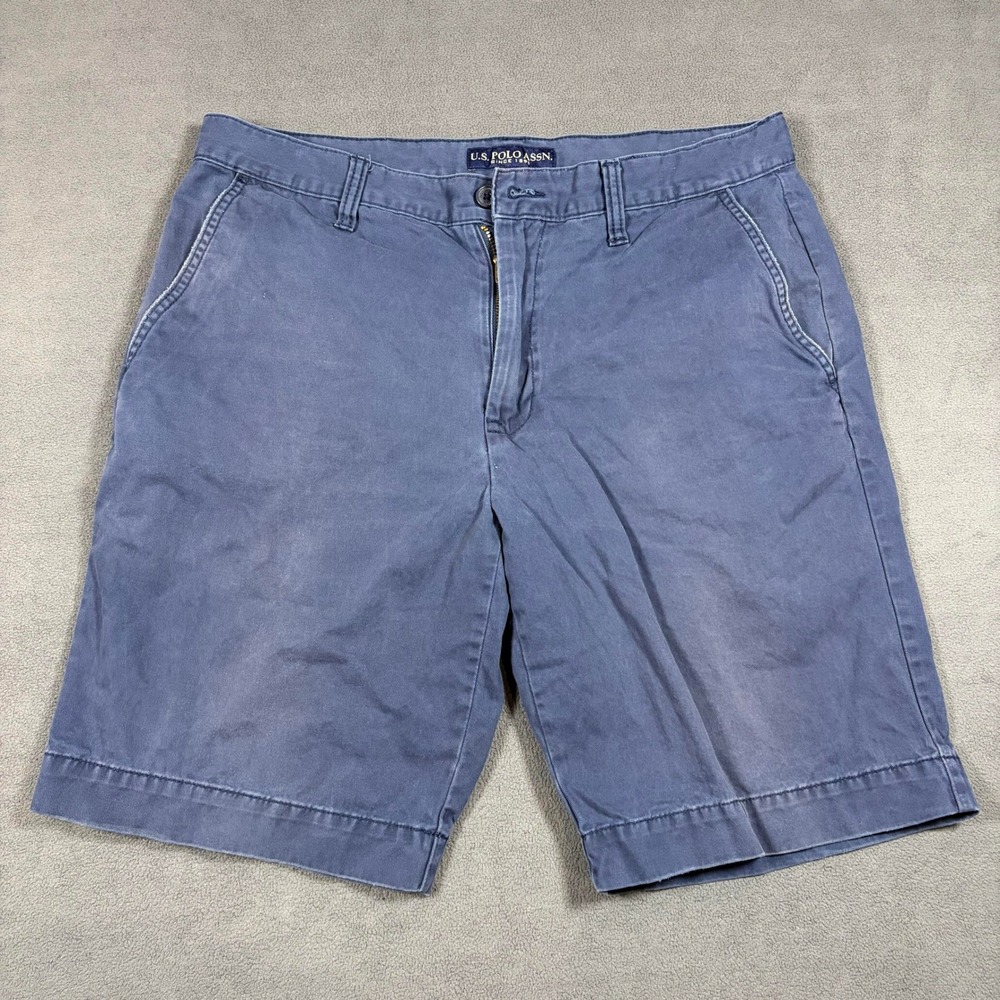 U.S. Polo Assn. Chino Shorts Mens W34 Blue Cotton Twill Flat Front Casual